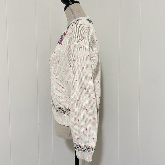 Vintage 80s/90s Cape Isle Knitters Floral Hand Embroidered Cardigan Size XS - Picture 6 of 10